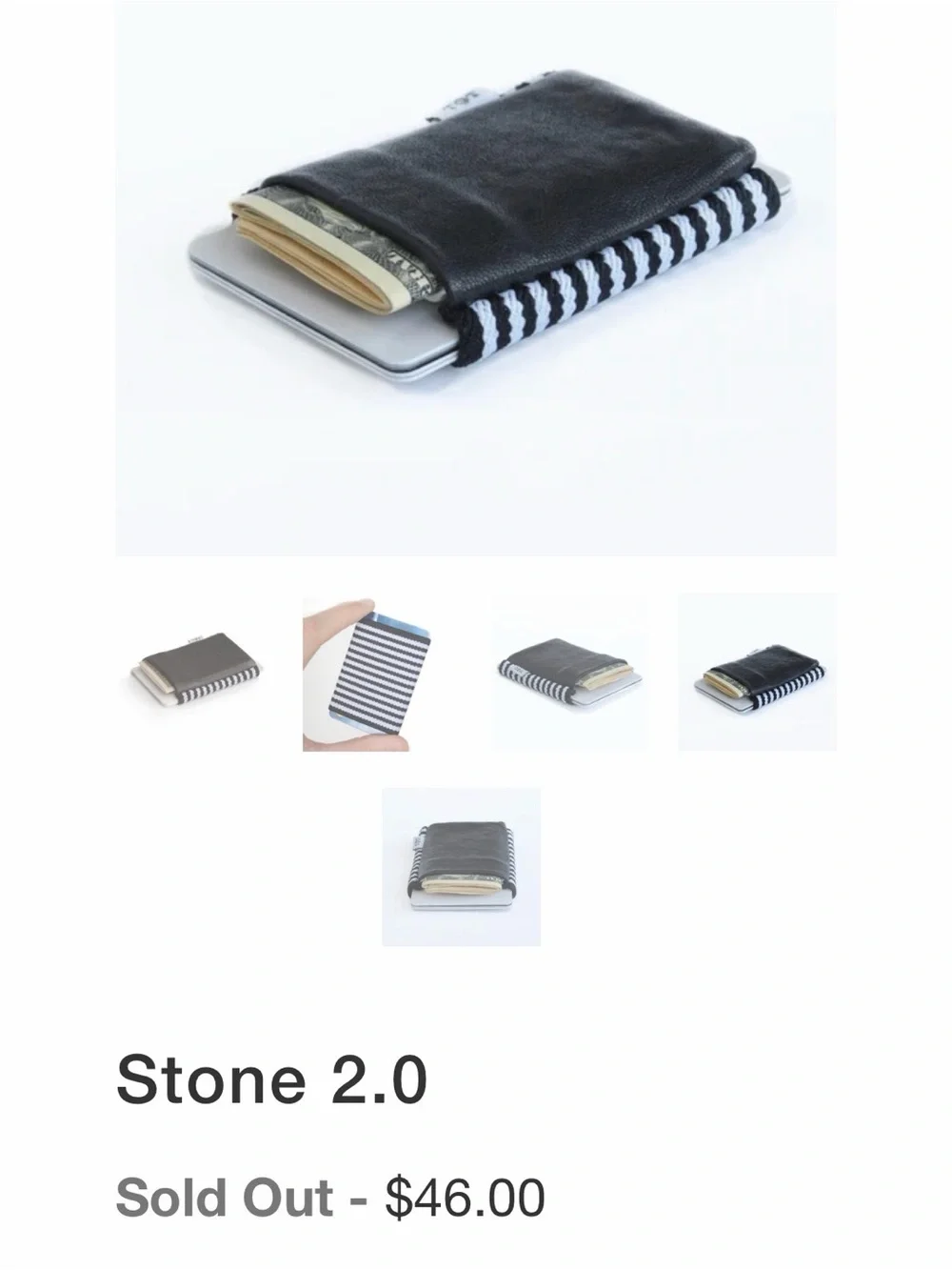 TGT Stone 2.0 Minimalist Black Leather Card Holder with B&W Contrast Stitching